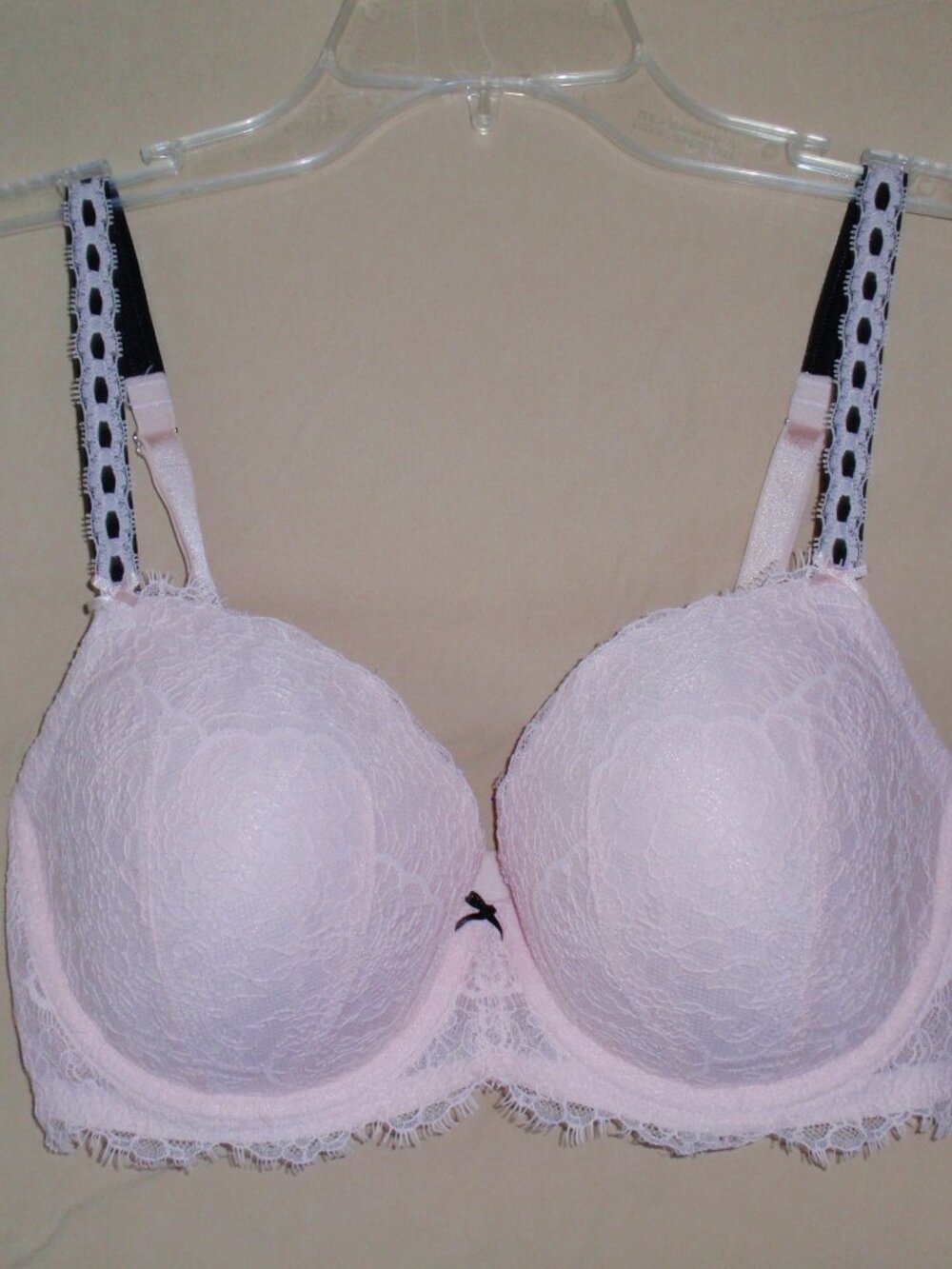Victoria Secret VS Dream Angels Pink Black Lace Lined Demi Bra Sz 34DDD